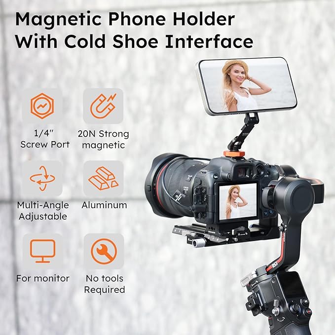 VRIG MG-28 Magnetic Phone Tripod Mount,1/4" Thread Cold Shoe 360° Rotation,for iPhone17 16 15 14 13 12 Pro All Series,Magnetic Ring Magsafe iPhone Tripod Mount Adapter