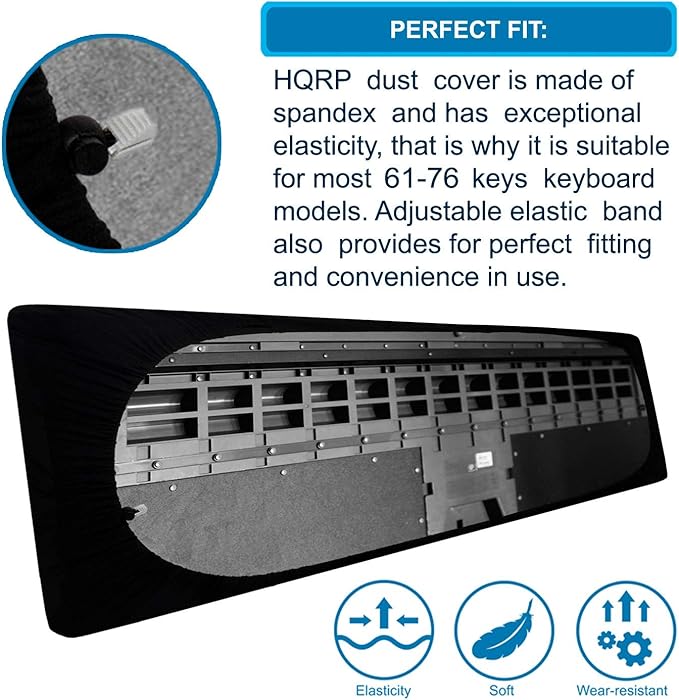 HQRP Elastic Dust Cover - Spandex Stretch Protector, Locking Clasp - 61-76 Key Digital Piano - compatible with Casio LK-265 LK-280 WK-6600 WK-7600 WK-245 - Storage Bag