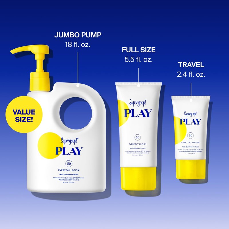 Supergoop! PLAY Everyday Lotion SPF 50 - Broad Spectrum Body & Face Sunscreen - Great for Active Days - Fast Absorbing, Water & Sweat Resistant - 18 fl oz - 2 Pack