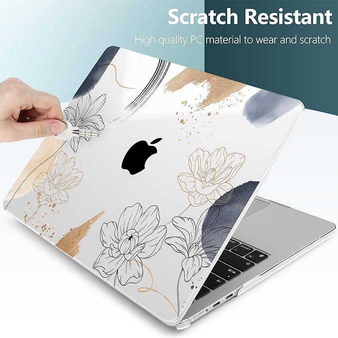 TWOLSKOO for MacBook Air 13 inch Case M5 2026 M4 2025 M3 M2 2024-2022 A3449 A3240 A3113 A2681, Plastic Hard Shell & Keyboard Cover & Screen Film for MacBook Air 13.6 inch Case, Florals X450