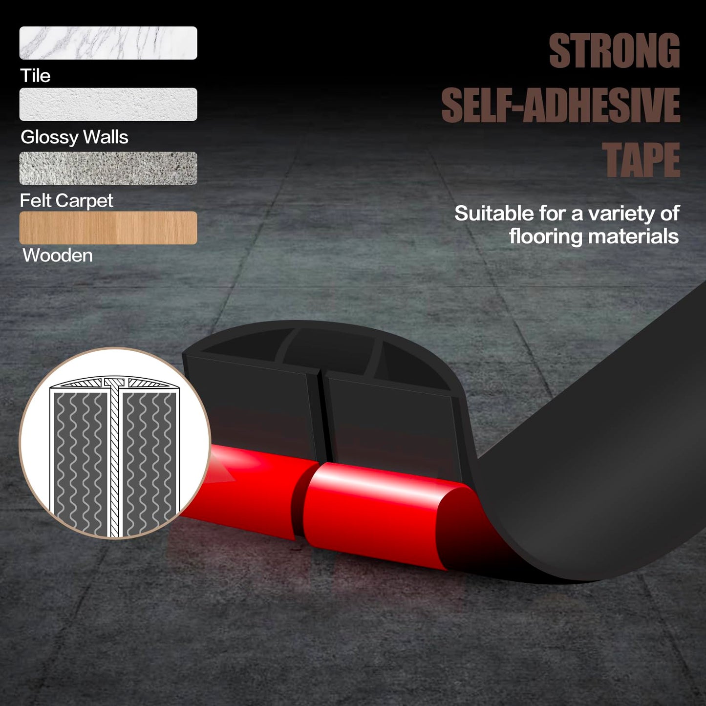 Floor Cord Cover Self Adhesive Cord Hider,10FT Cable Management, Extension Strip Protector for Wires, Prevent Cable Trips for Offices, Gyms, Exhibitions Cavity:0.39"(W) x 0.27"(H) Black
