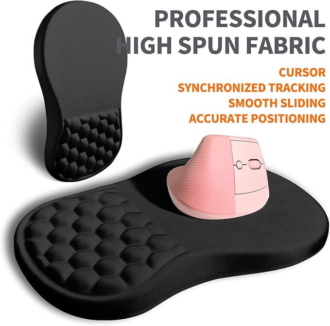 Armanza Ergonomic Joint Wrist Support Mouse Pad with Memory Foam Cushion Massage Bump, Carpal Tunnel Pain Relief Mousepad Slope Design for Wrist Rest, 11.8x7.9 in, Black