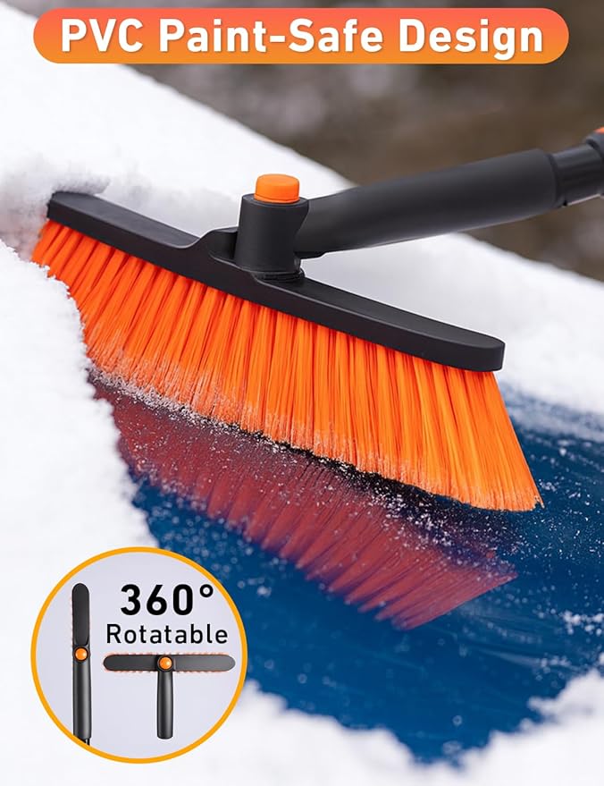 EcoNour 36" Extendable Snow Brush and Ice Scraper | 3-in-1 Telescopic Snow Removal Brush with 360Â° Rotating Head for Car Windshield | Ice Scraper for SUV, Truck, and Car | Winter Car Accessories