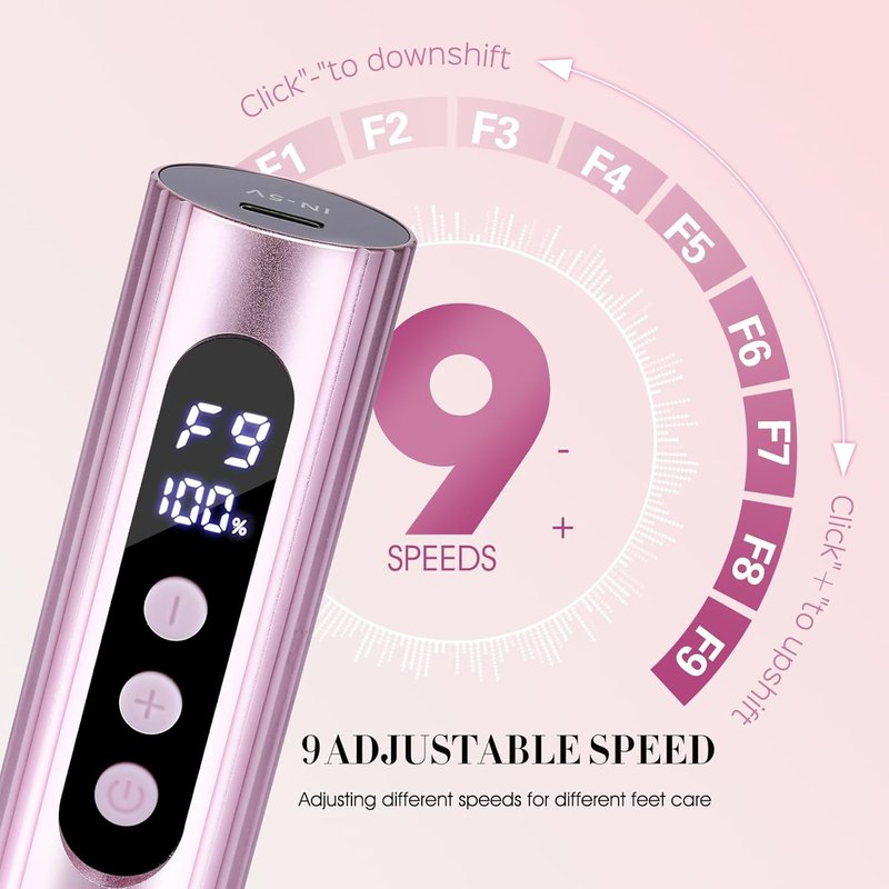 Electric Foot Callus Remover - 2 in 1 Rechargeable Pedicure Tool with 9 Speeds & Digital Display | Pink