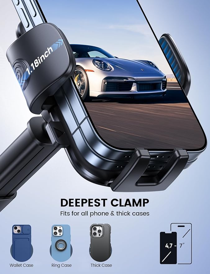 Lamicall Phone Mount for Car [3-in-1 Military-Grade Suction Cup] 360° Rotation Phone Holders for Your Car [Metal Hook] Cell Phone Car Mount Dashboard Vent Windshield All Smartphone LeatherGrain