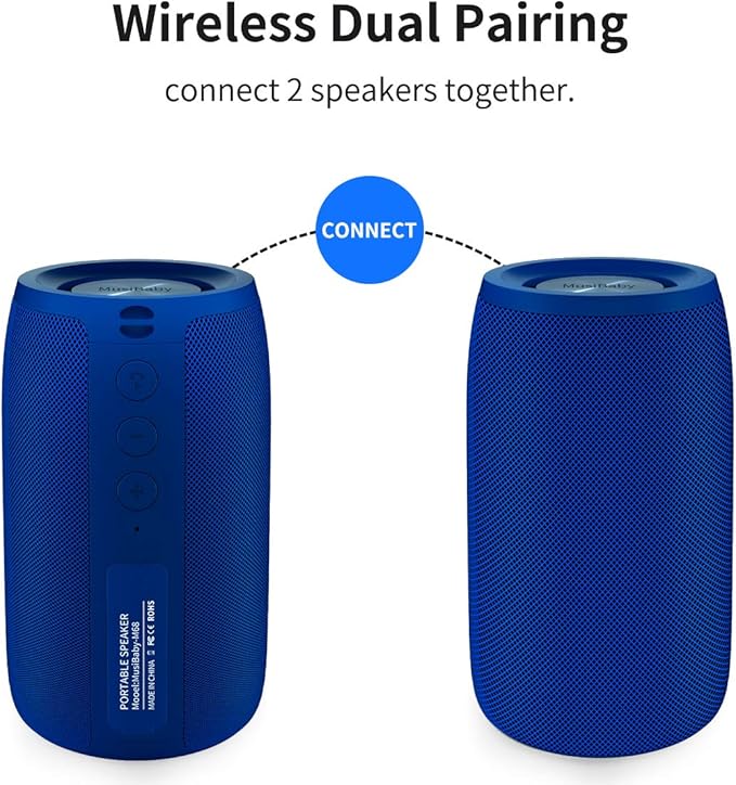 Musibaby M68 Bluetooth Speaker, 12W, IPX5, FM, USB AUX, Blue