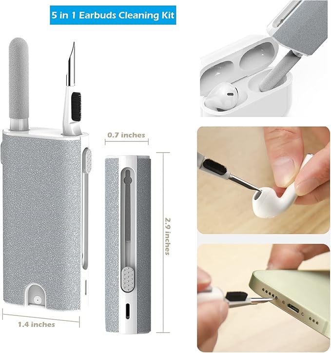 RLOJK 5-in-1 Electronics Cleaner Kit- Laptop Screen Cleaner kit,Multifunctional Bluetooth Earphones Cleaning Tool for Computer Cameras Lens Cell Phone Laptop Computer Bluetooth Earphones