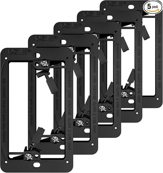 VCE Low Voltage Mounting Bracket Single Gang Wall Plate, Flush Low Voltage Box for Network, HDMI, Coaxial, Speaker, Telephone Cables, Black, 5 Pack