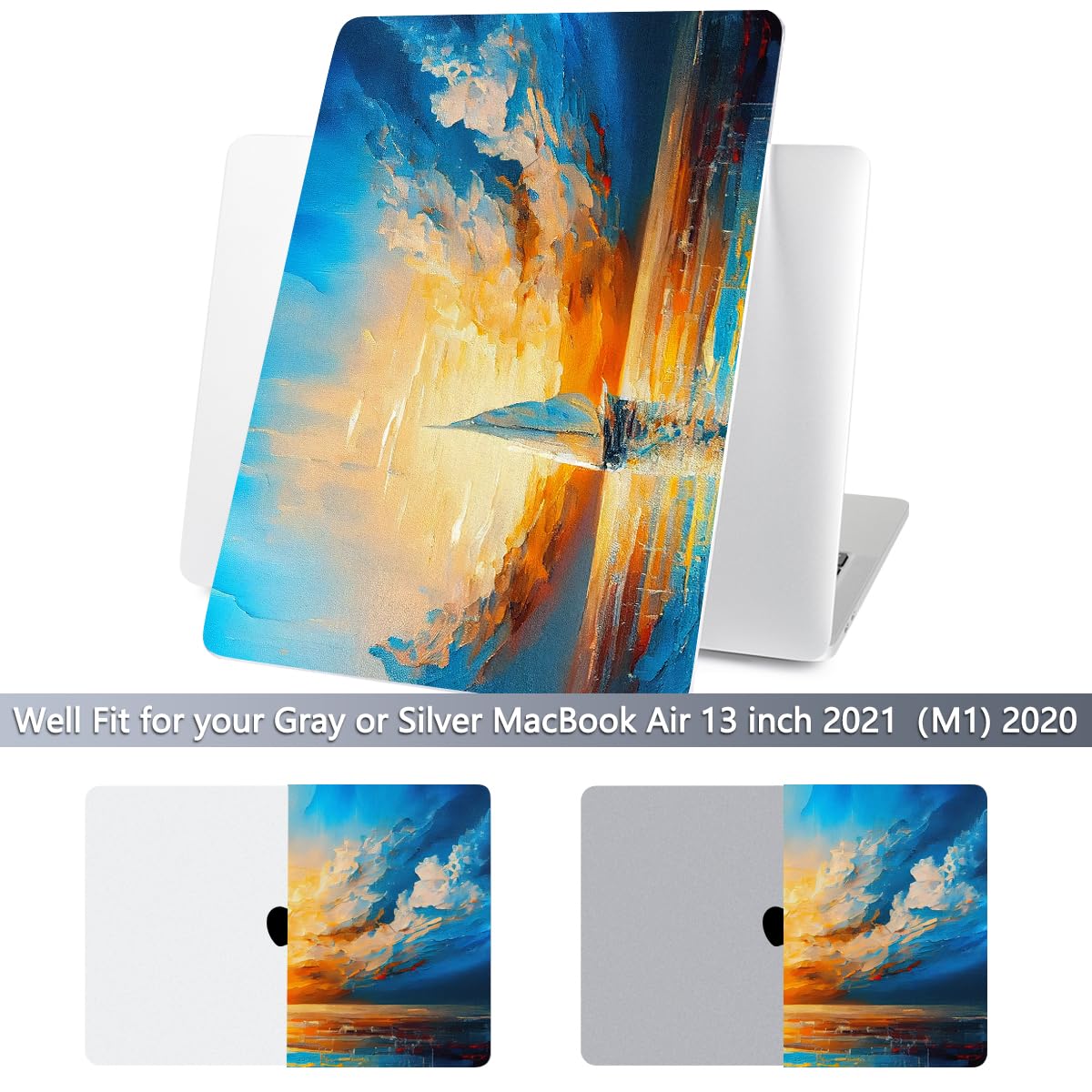 Batianda Design Case for M1 MacBook Air 13 Inch Model A2337 A2179 A1932 2021 2020 2019 Release,3D Painted Landscape Series Hard Shell with Keyboard Cover & Screen Protector, Sail