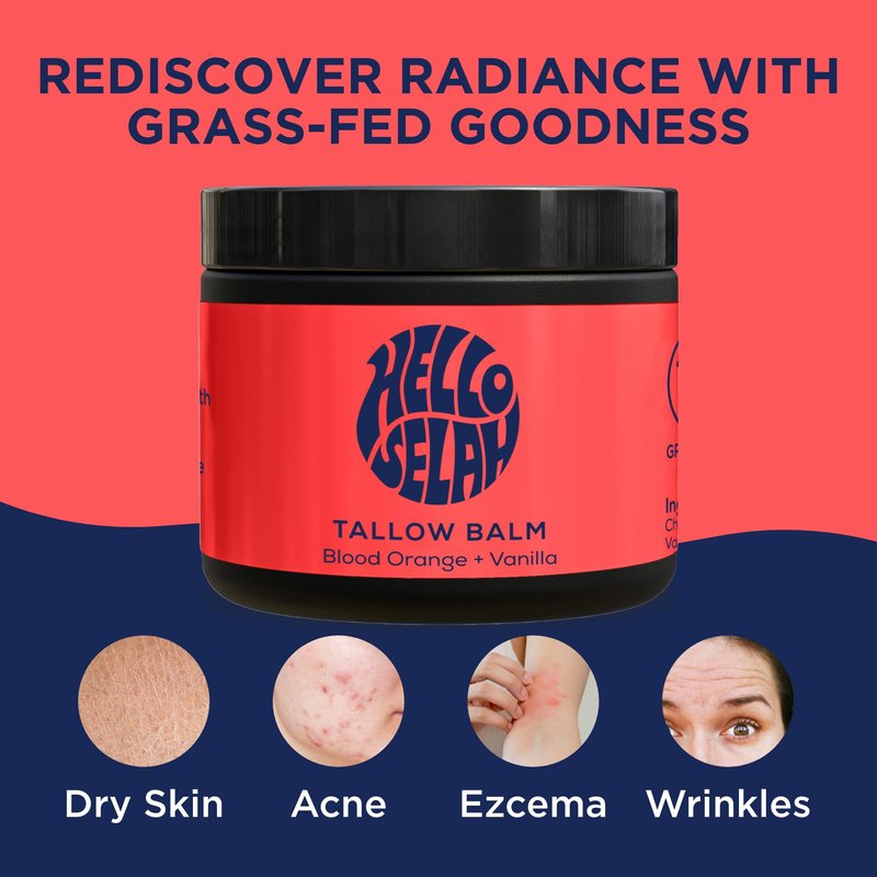 Hello Selah Blood Orange + Vanilla Tallow Balm – Luxurious Moisturizer for Soft, Glowing Skin | 100% Grass-Fed, Organic Face & Body Balm | Uplifting Citrus-Vanilla Aroma, Non-Toxic (Made in the USA)
