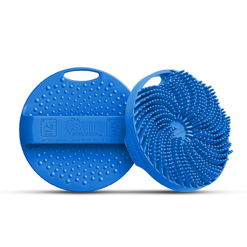 Swirl Scrubber: Antimicrobial Silicone Body Scrubber - Blue - Shower Hanger & Sticker, Lymphatic Support, Deep Exfoliation-Cleansing, Family Hygiene
