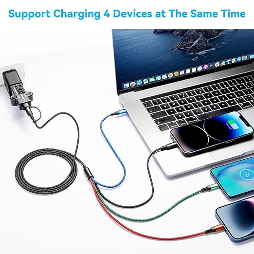 5 in 1 Multi Charging Cable 3.5A, Multi Fast Charging Cord USB A/C to Type C/Micro USB/Lightning Braided Universal Muliple Charger Cable,Multi Chargers for Cell Phones,iPhone 17 16,Galaxy (2Pack,4Ft)