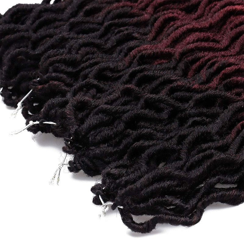 18 Inch Goddess Faux locs Crochet Hair 6 Packs/Lot Soft Gypsy Locs Wavy Crochet Braids Dreadlocks 3Tone Curly Wavy Twist Braiding Hair Extensions African Roots Braid(1B/99J/530#)