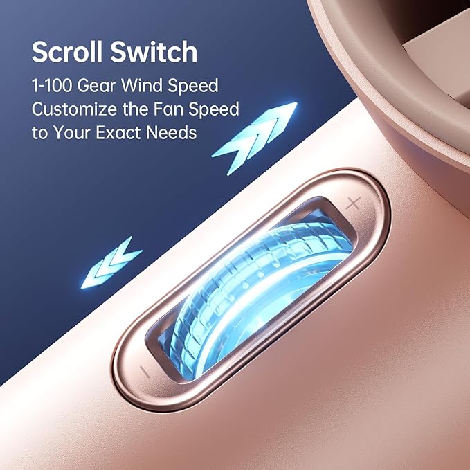 JISULIFE Handheld Fan Pro1S - Next-Gen Airflow: Up to 12h Runtime, Pearlescent ABS - Elegant Strength, 1-100 Speed Scroll Wheel, 3600mAh-Portable Fan for Travel, Gifts for Women Men(Iceberry Pink)