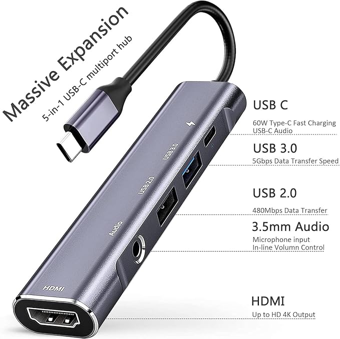 USB C to HDMI Adapter Dex Dock for Galaxy S25/S24/S23/S22/Note20/TabS9/S8/S7,Type-c hub with 3.5mm Audio Jack,4K HDMI,USB3.0,PD 60W,Adapter for iPhone 15/iPad Air 4/5,iPad mini 6,Nintendo Switch1