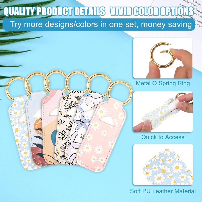 WK IEASON Lip Balm Holder Keychain Clip On PU Leather Lipstick Sleeve Pouch Lip Gloss Holder Lip Balm Sleeve Holder Keychain 3PCS（Floral Set B）