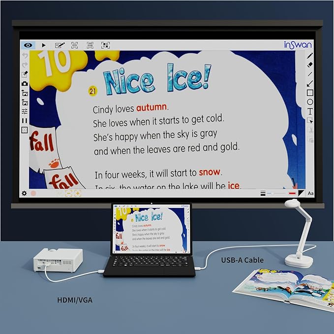 INSWAN INS‑2 4K USB Document Camera – 13MP, Dual Auto‑Focus, LED Light & Mic – Plug & Play for Mac, Windows, iPad, Chromebook – A3 Capture – Ideal for Teachers & Classrooms, White