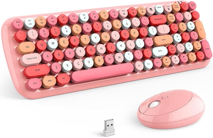 KNOWSQT Wireless Keyboard and Mouse Combo, Light Pink 100 Keys 2.4 GHz Round Keycap Typewriter Keyboards, USB Receiver Plug and Play, for Windows, PC, Laptop, Mac, Desktop