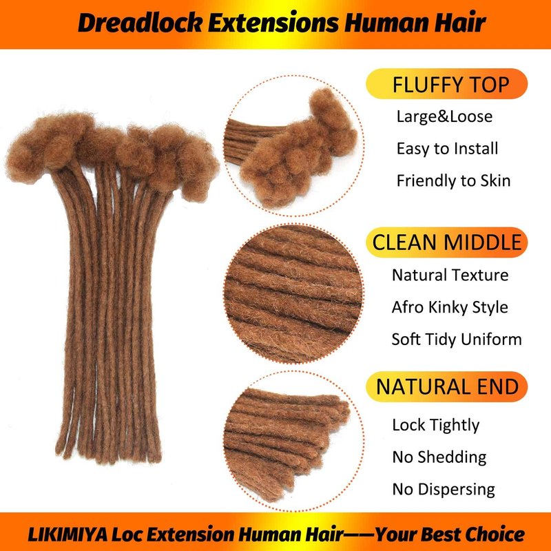 #30 Auburn Brown Loc Extensions Human Hair Dreads Extensions Dreadlock Extensions Human Hair Locs Extensions for Men Women Kids 0.4 cm 6 Inch 30 Strands Real Human Hair Locs Handmade Permanent Locs