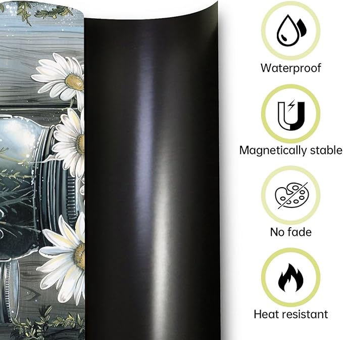 Country Daisies Dishwasher Magnet Cover for The Front, Still Life White Flowers Reusable Magnetic Dishwasher Sticker, Vintage Vase Floral Kitchen Appliances Panel Decal (23" x 17" Magnetic)
