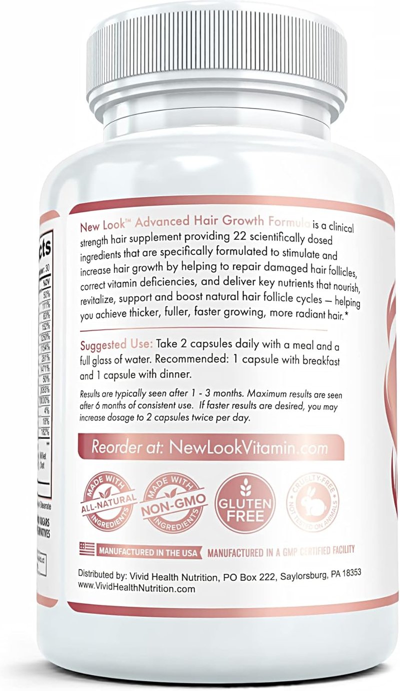 Hair Growth Support Vitamins for Men & Women - Clinical Strength Biotin Supplement for Thicker, Fuller Hair | 60 Capsules