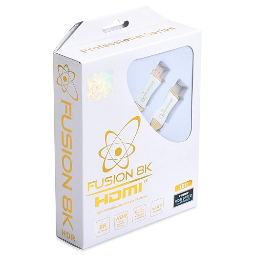 Fusion8K White HDMI 2.1 Cable 10 Feet - Certified 48Gbps 8K@60Hz 4K@120Hz 10K | HDR Dolby Vision eARC | Braided Cord for PS5 Xbox Series X Apple TV 4K