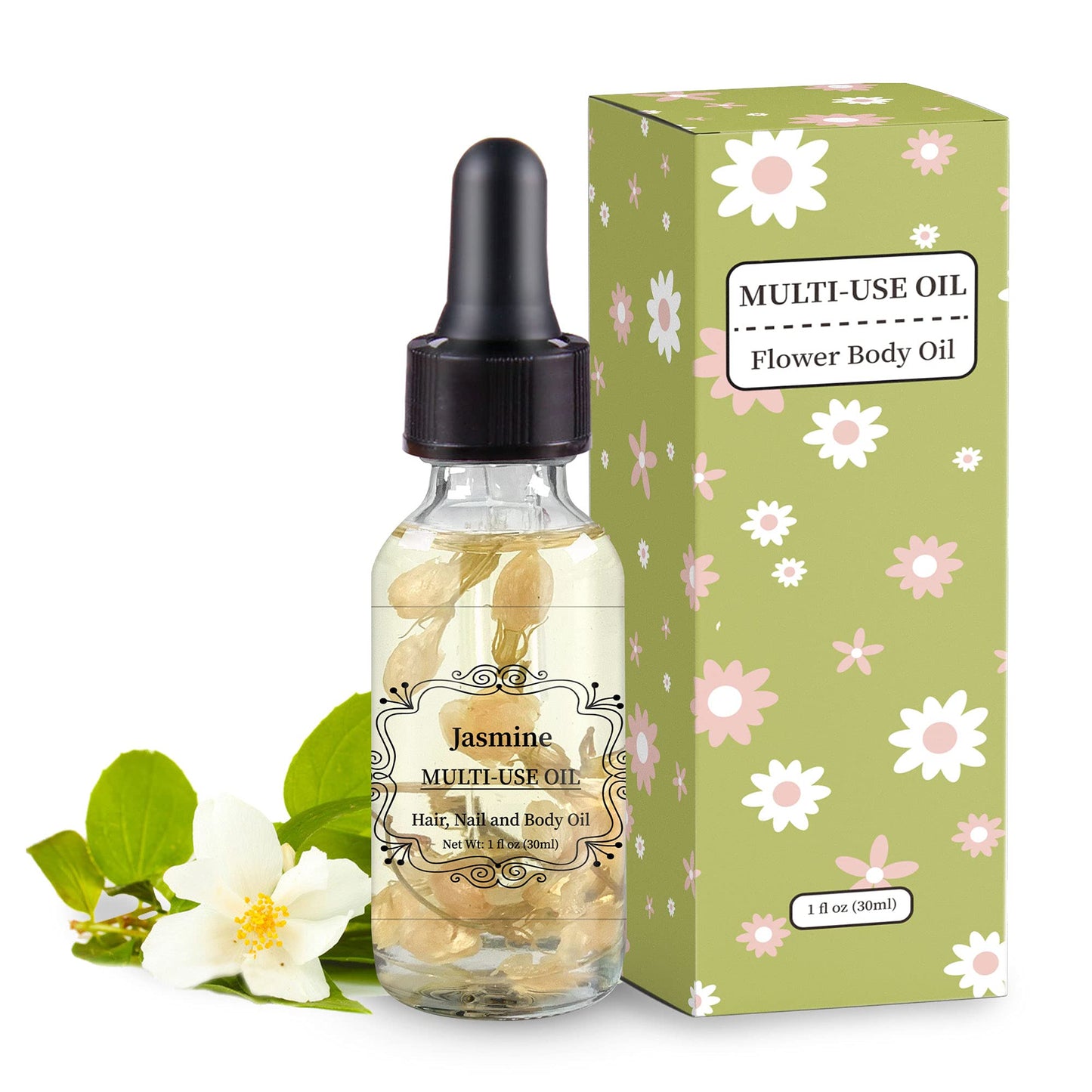 Jasmine Multi-Use Oil for Face, Body and Hair - Plant Fragrant Essential Oil for Dry Skin, Scalp and Nails - 1 Fl Oz