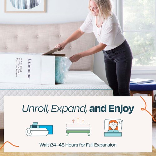 Linenspa 3 Inch Swirl Gel Memory Foam Mattress Topper, King Size – Cooling Gel Infused, Ventilation Holes – Pressure Relieving Bed Topper – CertiPUR Certified