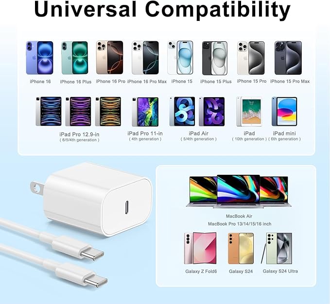 iPhone Air/17ProMax Charger Fast Charging,2Pack 20W USB C Fast Charger Block 6FT USB C to C Charging Cable Cord for Apple iPhone 17 Pro Max/17/16E/16 ProMax/16Plus/15Pro/15,iPad Air/Pro 13/12.9/11inch