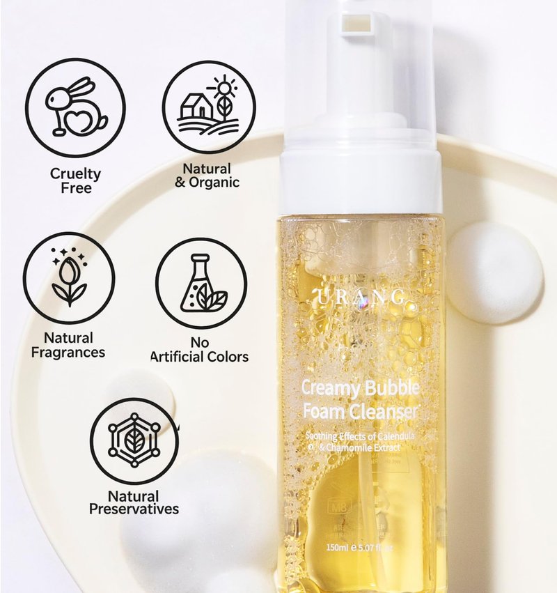 URANG Creamy Bubble Foam Cleanser – Premium K-beauty Foam Cleanser Soften and Moisturize Skin – 5.07 Fl.oz – COSMOS NATURAL Certified – 100% Natural
