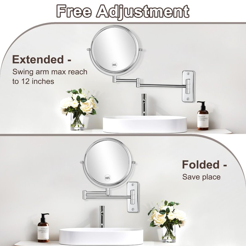DECLUTTR 8 Inch Wall Mounted Magnifying Mirror with 10x Magnification, Double Sided Vanity Makeup Mirror for Bathroom, Chrome Finished