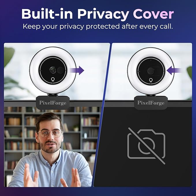 PixelForge 4K Webcam for PC with Microphone & Light & Privacy Cover, Web Camera for Desktop Computer/Laptop/Monitor/Mac, USB Streaming Camera for Zoom/Skype/Teams/Video Calling/Studying and Conference