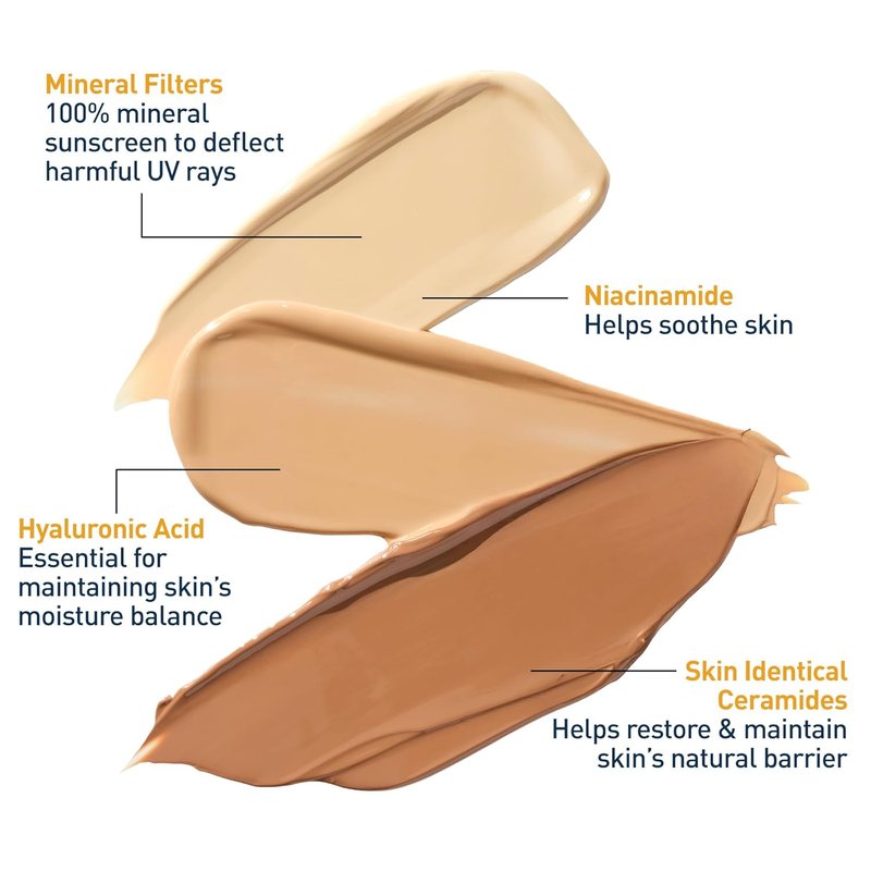 CeraVe Hydrating Mineral Sunscreen SPF 30 - Tinted Zinc Oxide Formula for Healthy Glow | Medium, 1.7 Fl Oz
