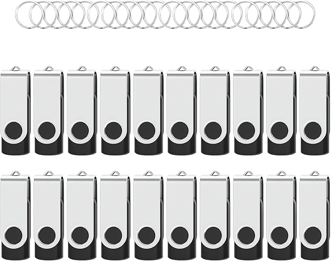 Wooolken 20Pack 2GB USB 2.0 Flash Drive with Keychains,Swivel USB Thumb Drives Memory Stick USB Drive for PC Laptop Computer (Black)