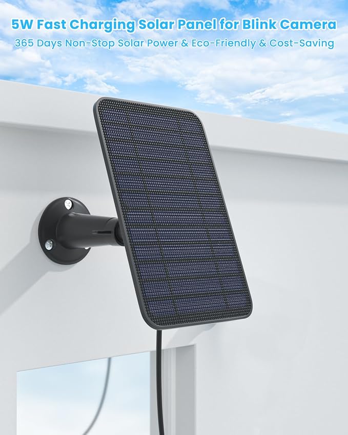 5W Solar Panel Compatible with Blink Outdoor 4(4th Gen)/Outdoor 2K+ Camera, Solar Panel Charger for Blink Camera with 13.1ft Cable Rubber Plug, IP65 Weatherproof, Includes Secure Wall Mount, 1 Pack
