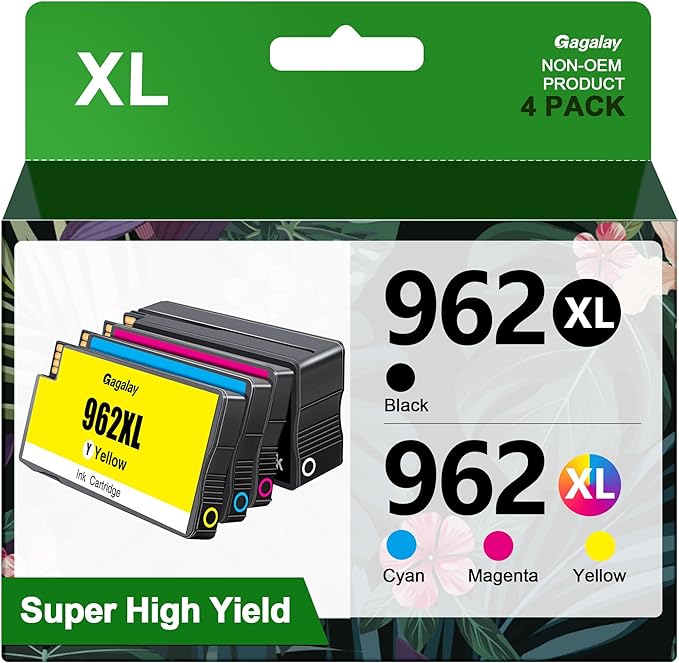 Gagalay 962XL 962 Ink Replacment for HP 962XL Ink Cartridges Combo Pack for HP Ink 962XL Black and 962 Color Combo Pack High Yield Work with Officejet Pro 9010 9020 9015 Series Printers, 4 Pack