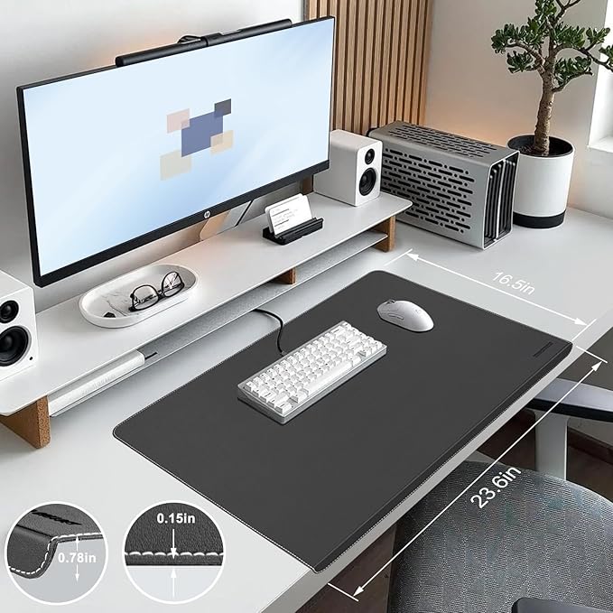 ERGO COLLECT Desk Mat with Lip & Reinforced Stitched Edge|Non-Slip Waterproof PU Leather Desk Pad|Ergonomic Keyboard Mouse Pad With edge Protector|for Office, Home, Study(23.6" x 16.5",Black)