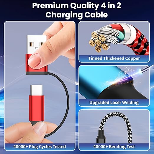 Cruise Essentials 2026, Travel Essentials Dual Type-C 4 in 2 Multi Charging Cable for iPhone Watch Charger/iPhone 17/IP, iWatch Charger, Compatible with iWatch 11-2/Ultra/iPhone 17-8,Car/ Camping 5FT