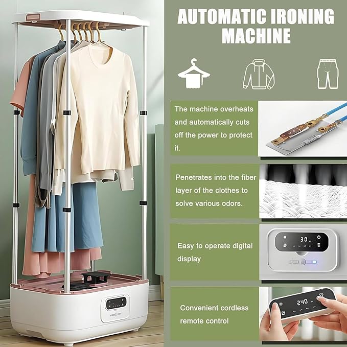 Portable Clothes Dryer and Automatic Ironing Machine, 900w Vertical Steam Iron with Smart Machine Features, Steam Closet for Clothes & Fabric, One-Key Care, Quick-Drying Steam