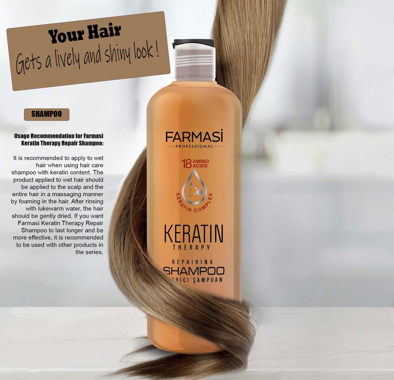 FARMASi Keratin Therapy Repairing Shampoo, Deep Cleansing & Nourishing Care for Dry Damaged Hair, Restores Softness Smoothness & Shine, 12.2 fl oz