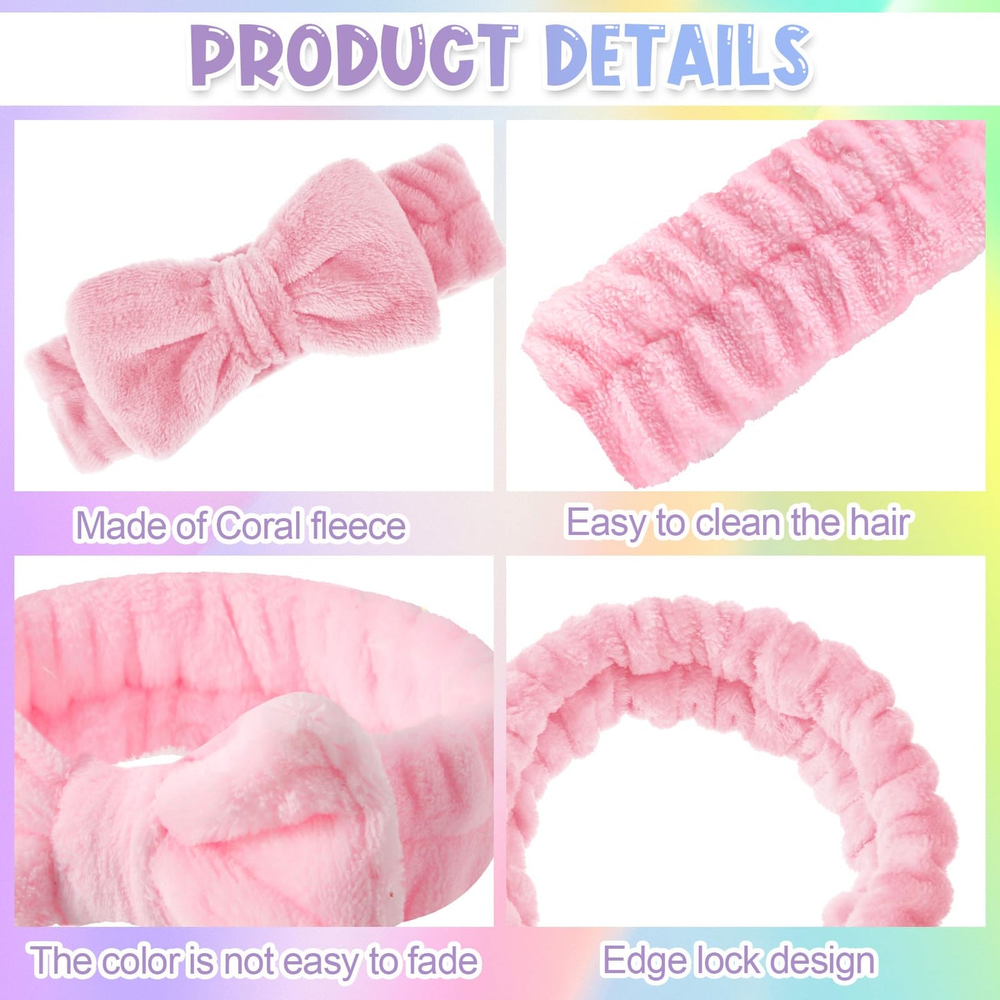WILLBOND 48 Pieces Spa Headband Bulk Skincare Headbands Face Wash Makeup Hairband Bow Facial Washing Face Head Wraps Adjustable Soft Flannel Towel for Women Shower (Pastel)