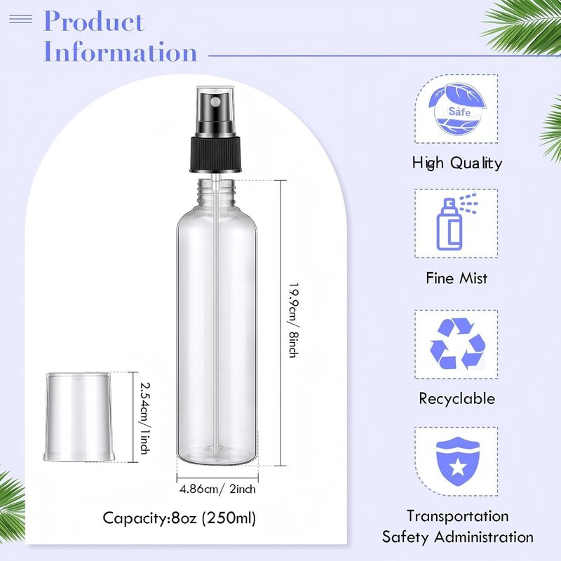 32 Pcs 8 oz Fine Mist Spray Bottles | Clear Refillable Plastic Travel Sprayers for Oils & Perfumes