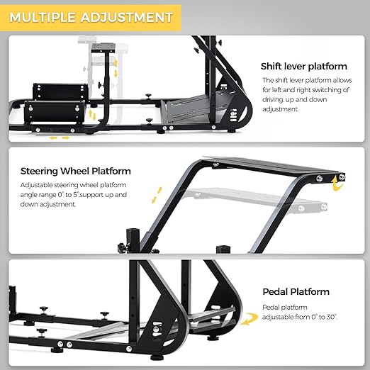 Marada Reinforced Stabilizing Racing Steering Wheel Cockpit Fit for Fanatec, for PXN, for Thrustmaster, for Logitech Device Adjustable Driving Simulator Stand, Wheel Pedal Handbrake Not Included