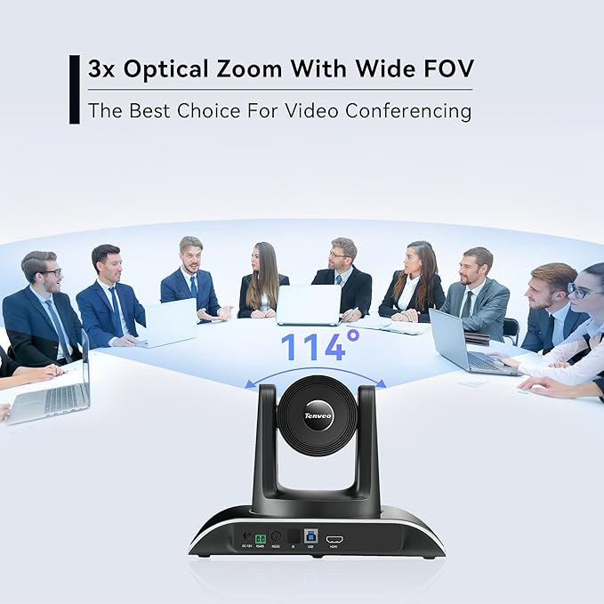 Tenveo 3X Optical Zoom 1080P 60FPS PTZ Conference System with 93°Wide-Angle Lens and MagiCall Bluetooth Speakerphone, Video Output via USB 3.0/HDMI/RS485/RS232, Ideal for Large Meetings