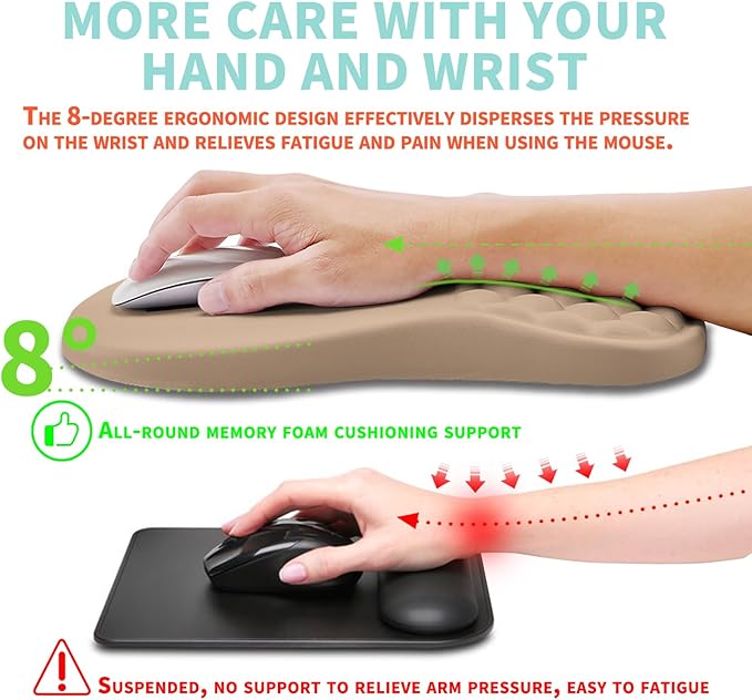 Kuosgm Ergonomic Mouse Pad Wrist Support with Memory Foam Massage Bulge, Carpal Tunnel Pain Relief Mousepad Wrist Rest for Mouse(12x8 inch, Sand Color)