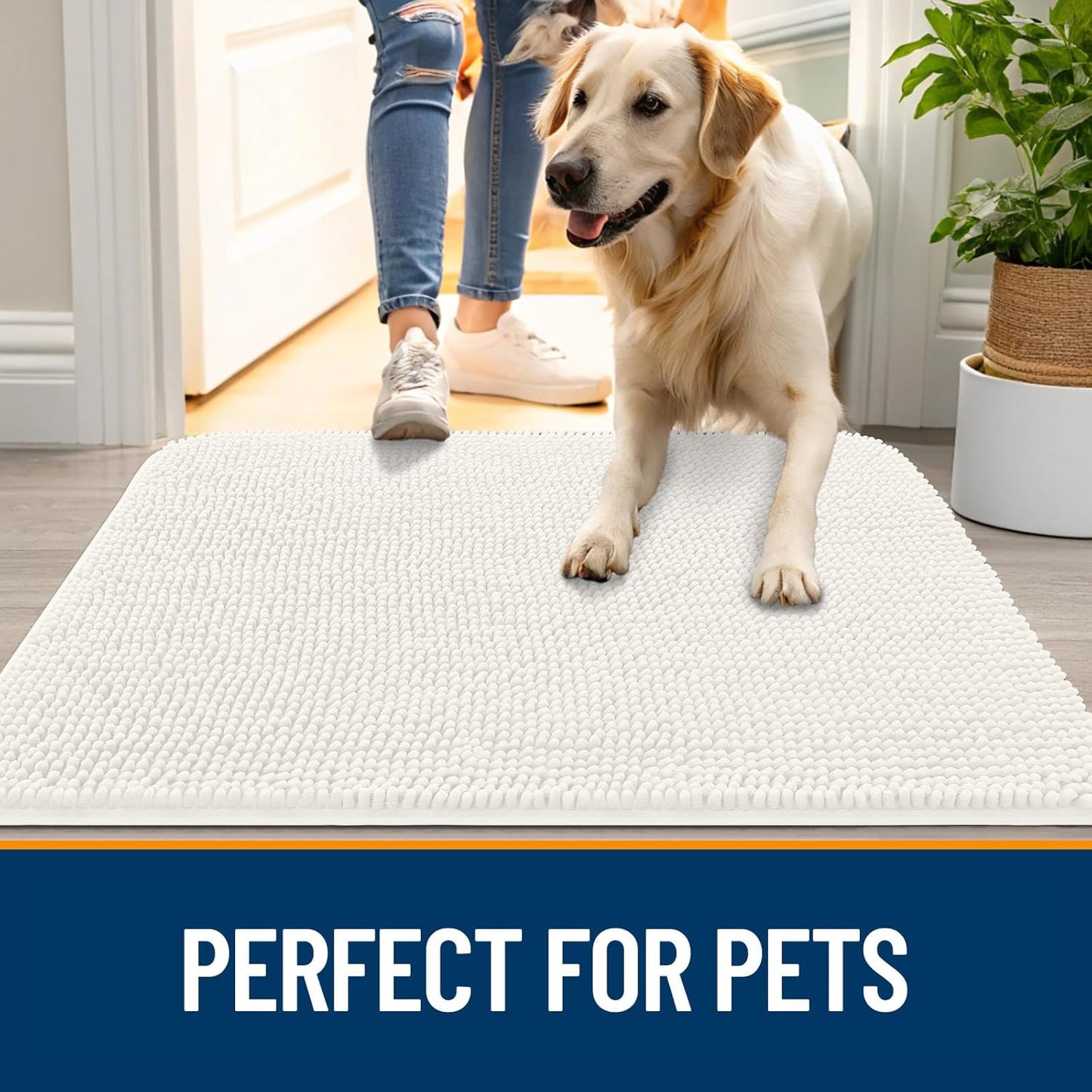 OLANLY Dog Door Mat - Absorbent Non-Slip Washable Doormat for Muddy Paws | 24x16 Inches, Ivory
