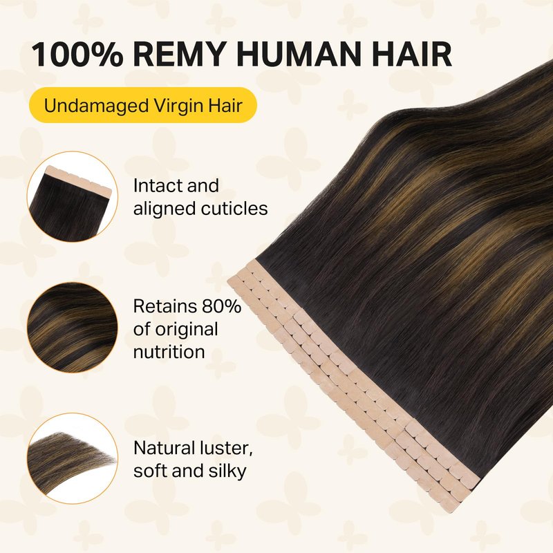 DOORES Tape in Hair Extensions, 10pcs 35g 16 Inch Balayage Dark Brown to Chestnut Brown Mini Tape Weft Extensions Invisible Remy Real Human Hair DIY Seamless Flexible Wear Silky Straight