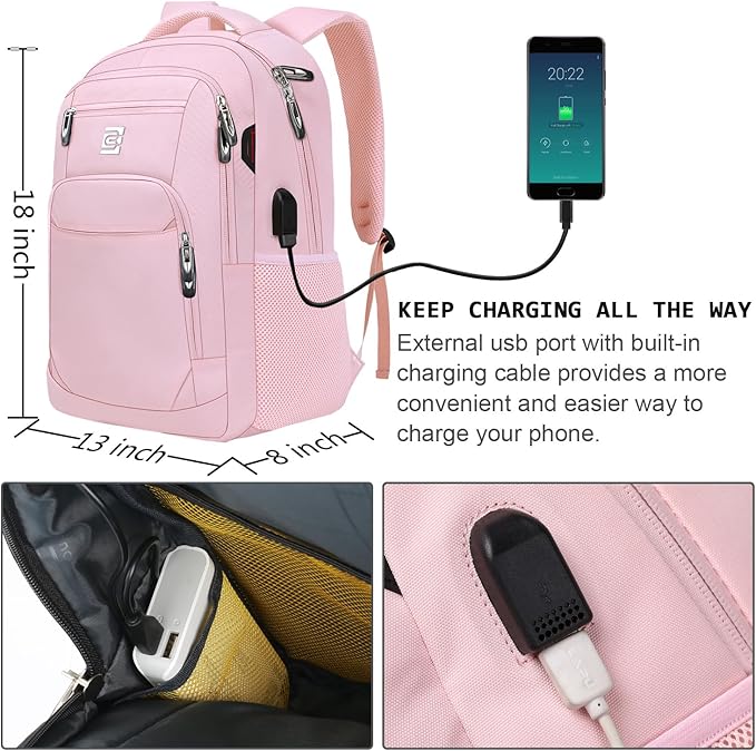 Volher Laptop Backpack,Business Travel Anti Theft Slim Durable Laptops Backpack,Water Resistant College Computer Bag for Women & Men Fits 15.6 Inch Laptop and Notebook-Light Pink