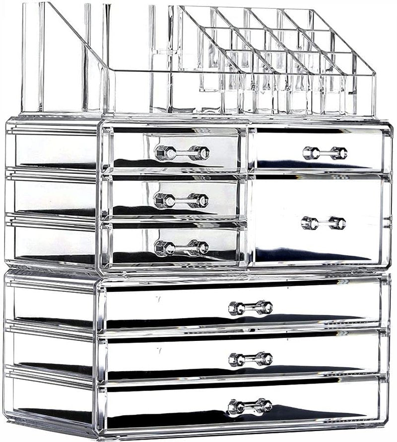 Cq acrylic Clear Makeup Organizer And Storage Stackable Large Skin Care Cosmetic Display Case With 8 Drawers Make up Stands For Jewelry Hair Accessories Beauty Skincare Product Organizing,Set of 3
