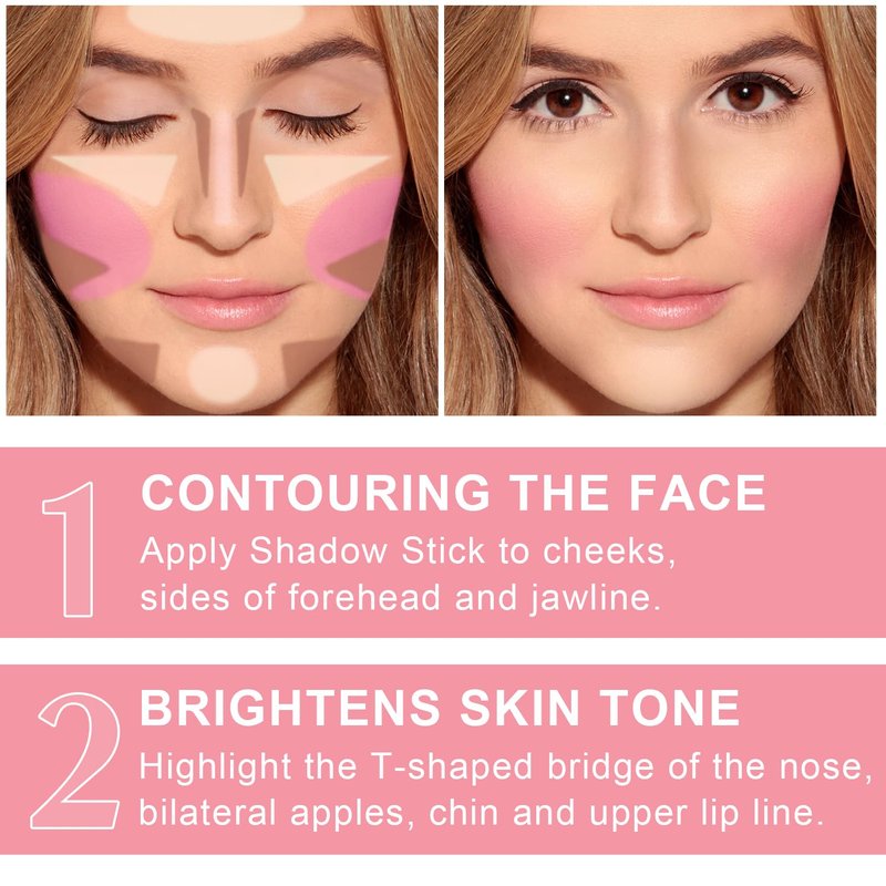 6 Colors Cream Contour Stick Makeup Kit, Shades with Highlighter, Blush and Bronzer Contour Stick for Sculpt the Cheeks, Long Lasting, Waterproof, Matte & Dewy Finish (SET A)